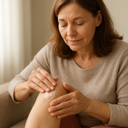 woman applying cream to aching joint